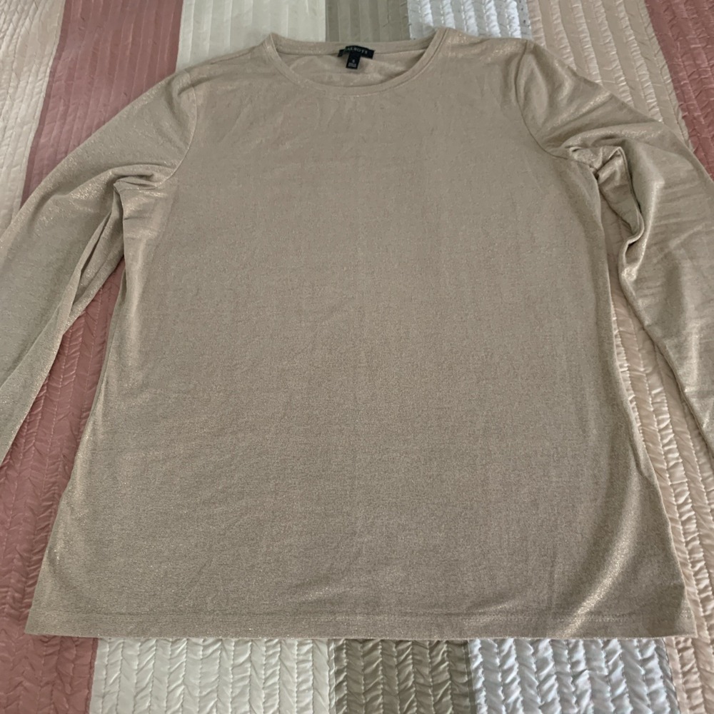 Talbots Small Gold Metallic Sparkly Knit Long Sleeve Pullover Crew Neck Shirt